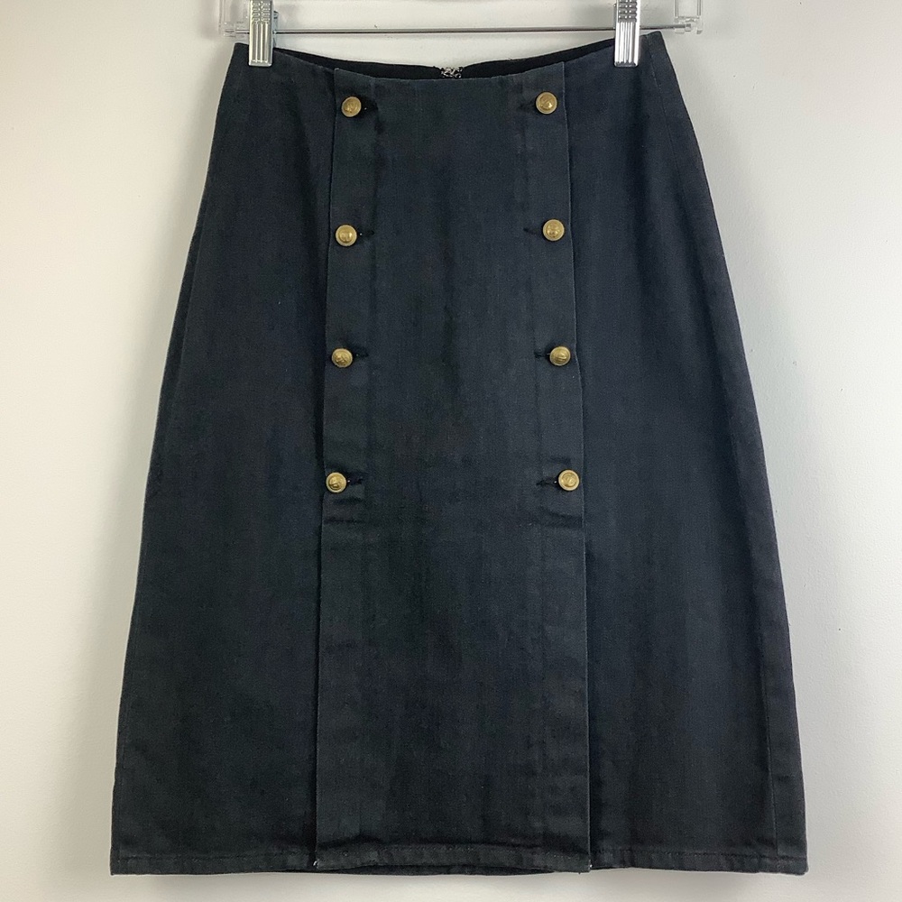 Scotch & Soda Decorative Double Button Front Midi Denim Skirt in Blue Black